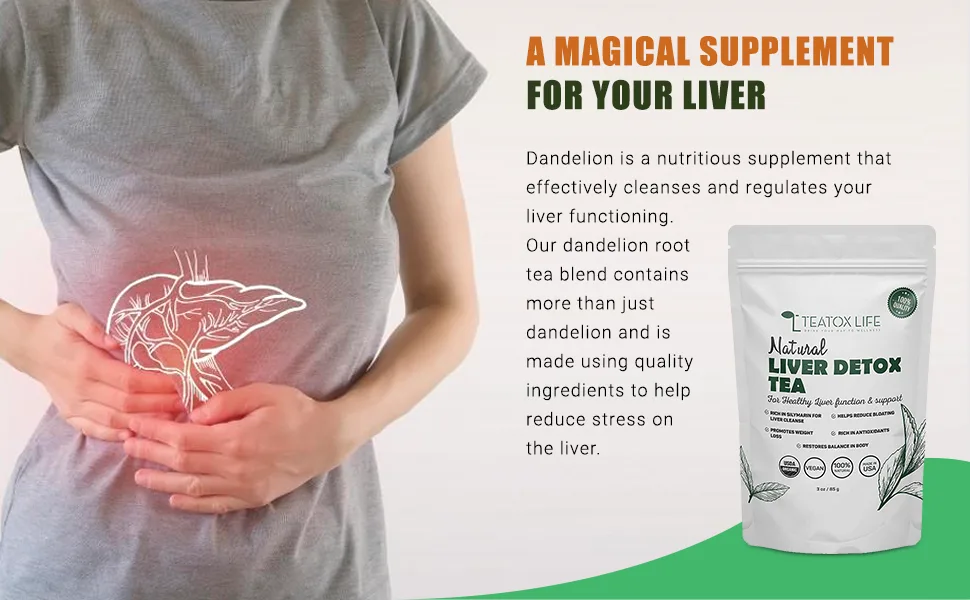 Organic Dandelion Root Tea for Liver Cleanse with Milk Thistle, Burdock Root, Licorice Root, Ginger Root| Liver Detox Support Tea Blend - 85 gms (loose blend) | Made in USA - Dandelion Root Tea