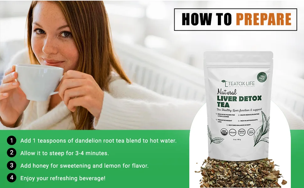 Organic Dandelion Root Tea for Liver Cleanse with Milk Thistle, Burdock Root, Licorice Root, Ginger Root| Liver Detox Support Tea Blend - 85 gms (loose blend) | Made in USA - Dandelion Root Tea
