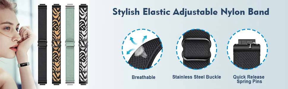 Fintie Elastic Bands Compatible with Fitbit Inspire 2 / Inspire HR/Inspire, Adjustable Stretchy Nylon Loop Band Breathable Replacement Strap Accessory Wristband, Black - Fintie Elastic Bands for Fitbit Inspire 2 / Inspire HR / Inspire