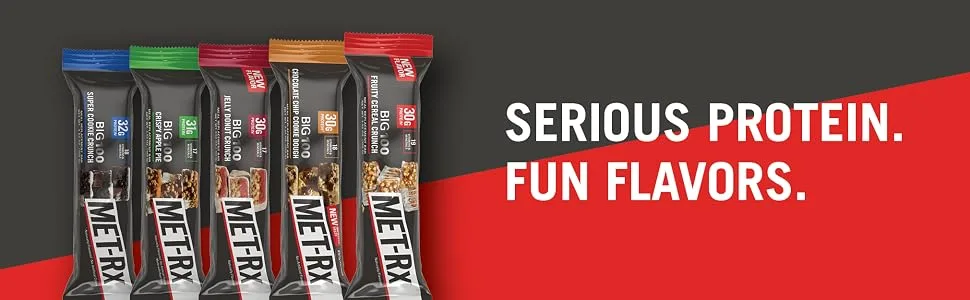 MET-Rx Big 100 Colossal Protein Bars, Fruity Cereal Crunch Meal Replacement Bars, 9 Count - serious protein. fun flavors