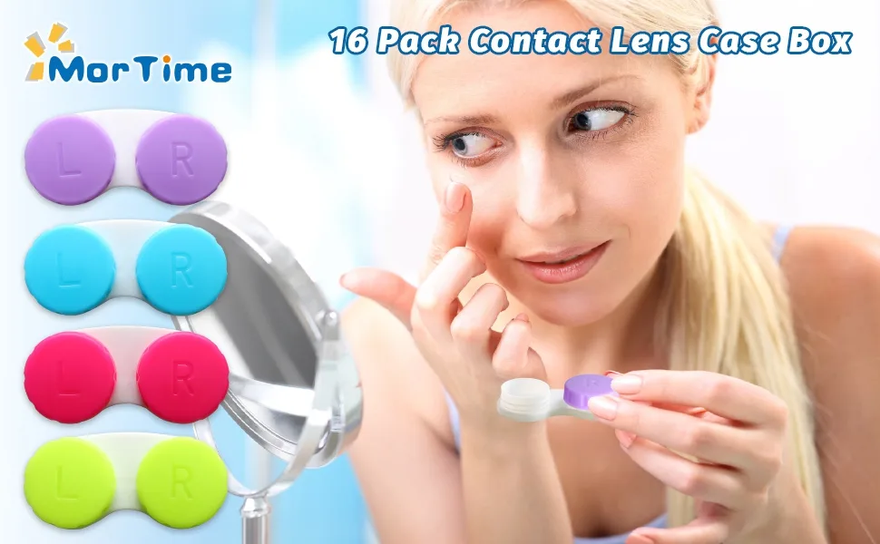 MorTime 16 Pack Contact Lens Case Box, Mini Contact Lens Case, Colorful Bulk Box Holder Container, Contact Lens Case Set - product information 1