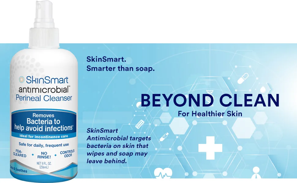 SkinSmart Antimicrobial Perineal Cleanser, Ideal for Incontinence Care and Postpartum, Removes Bacteria, 8 oz Spray - SkinSmart Antimicrobial Perineal Cleanser frida kit mom cleansing pads aloe earth mama bottle foam