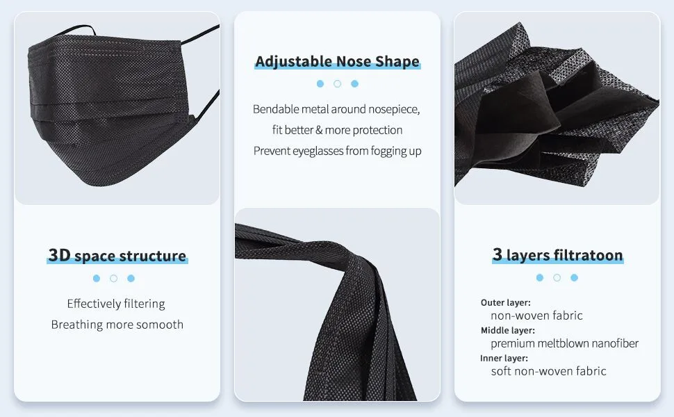 bigox Face Mask Individually Wrapped Disposable 100 Pack Black Black*100pcs - black face mask