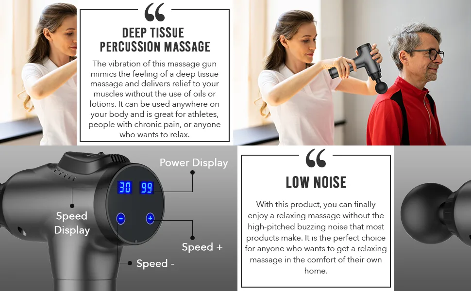 APHERMA Massage Gun, Muscle Massage Gun for Athletes Handheld Deep Tissue Massager Tool 30 Speed Levels 10 Heads Gray - Percussion massage gun without buzzing noise