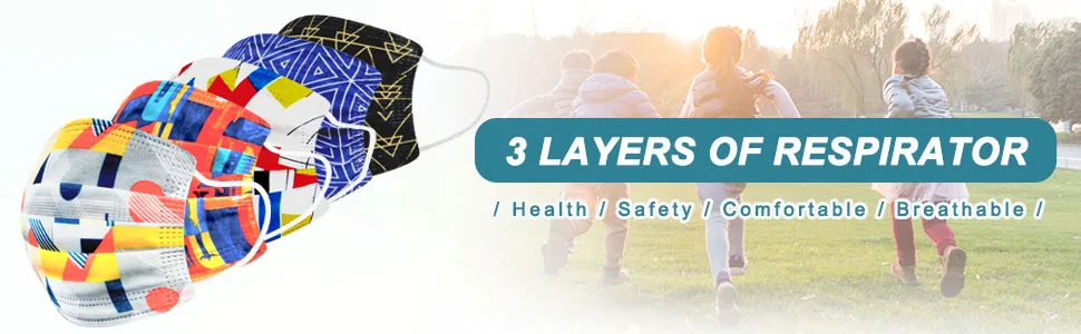 Sheal 100PCS Disposable Kids Face Masks Geometric Patterns Printed Design (Fit 6-12 Years Old Kids) Mixed Geometric - product information 3