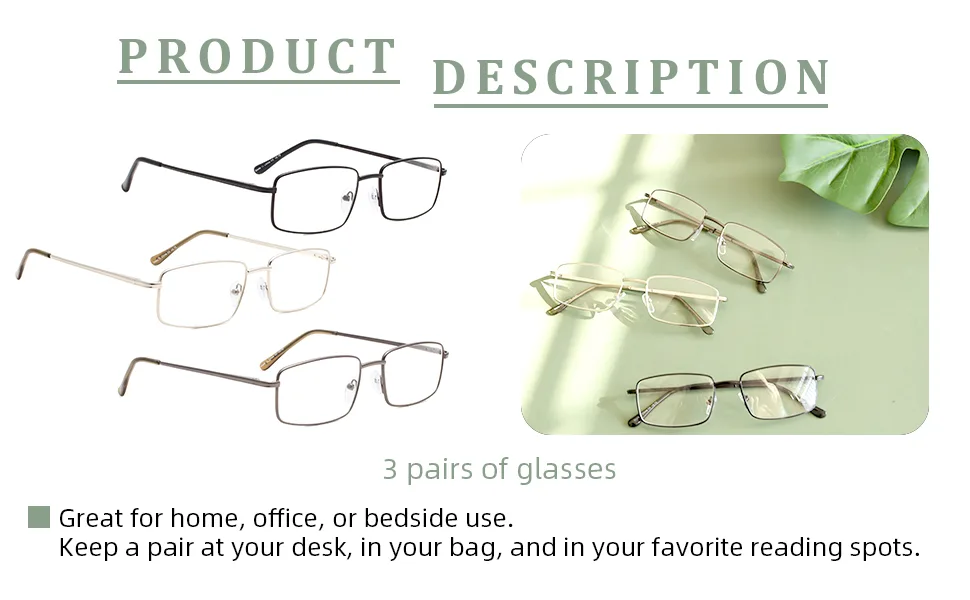 READING GLASSES 3 pack Metal Readers for Men 3 Black 2.0 x - DESCRIPTION