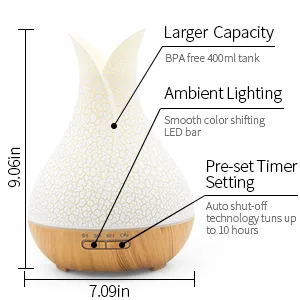 500ML Essential Oil Diffuser with 10 Essential Oils Gift Set, Aromatherapy Diffuser Humidifier with 2 Mist Mode 4 Timers& 7 Ambient Light Waterless Auto Off for Large Room Home Office White - product information 3
