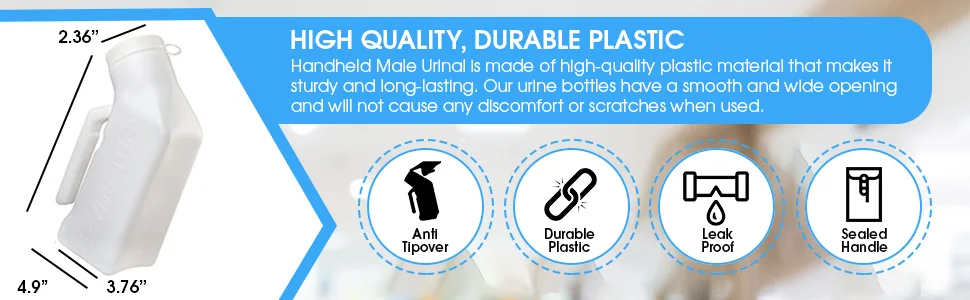 EZYMATE (1 Pack) Portable Urinals for Men Spill Proof, Urine Bottles for Men, Plastic Male Urinal Pee Bottles for Men with Spill Proof Screw Cap Lid for Hospitals, Emergency and Travel Use (1000ml) 1 Piece Set - High Quality