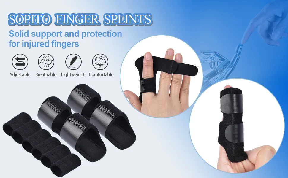 Finger Splints, Sopito 2pcs Finger Support Brace Finger Stabilizer with 6pcs Nylon Sleeves for Broken Fingers Straightening Arthritis Knuckle Immobilization - Finger Splints