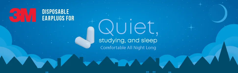 3M Disposable Earplugs, Hearing Protection for Quiet & Sleep, Light Blue, 32 NRR, 80 pairs in resealable package Carton - Quiet studying sleep earplugs
