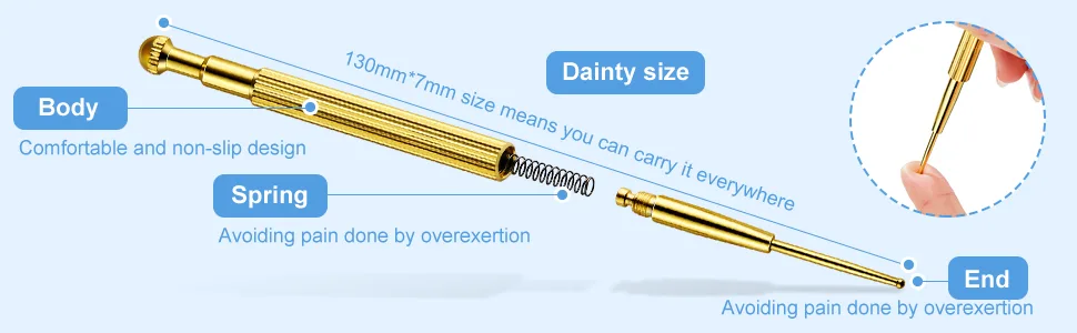 2 Pieces Facial Reflexology Massage Tool Retractable Acupuncture Pen, Stainless Steel Double Headed Spring Loaded Ear and Body Point Probe Pen (2 Pieces) - product information 3
