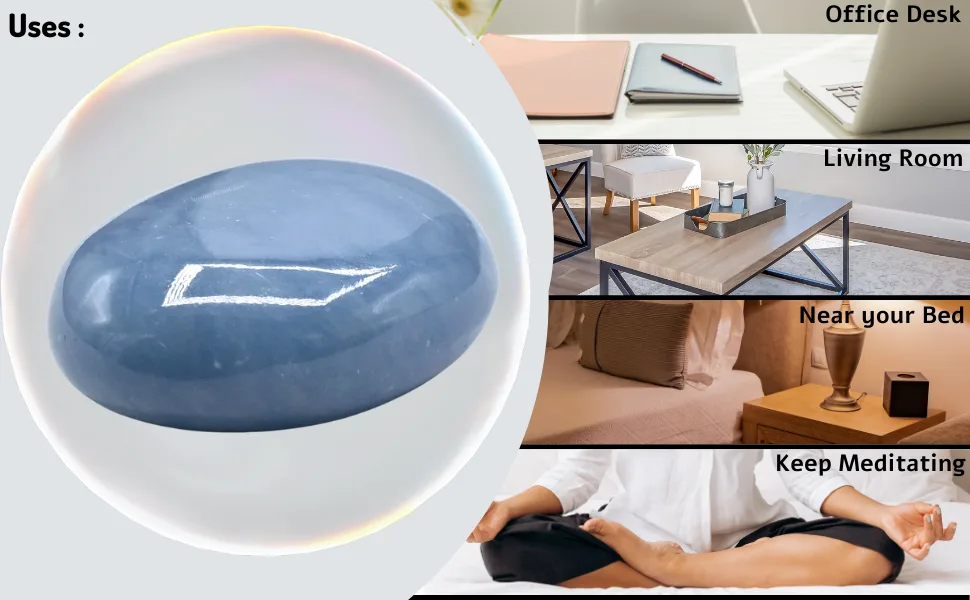 Angelite Palm Stone - Hot Massage Worry Stone for Natural Body Chakra Balancing, Reiki Healing and Crystal Grid - angelite palmstone
