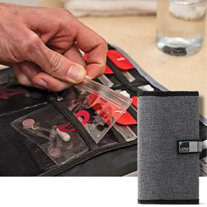 Lewis N. Clark AM/PM Folding Pill Organizer + Supplement Case for OTC Medicine 16 Slot Gray - pill pouch ultra compact pouch thin pockets thin wallet thin carrier thin organizer medicine holder