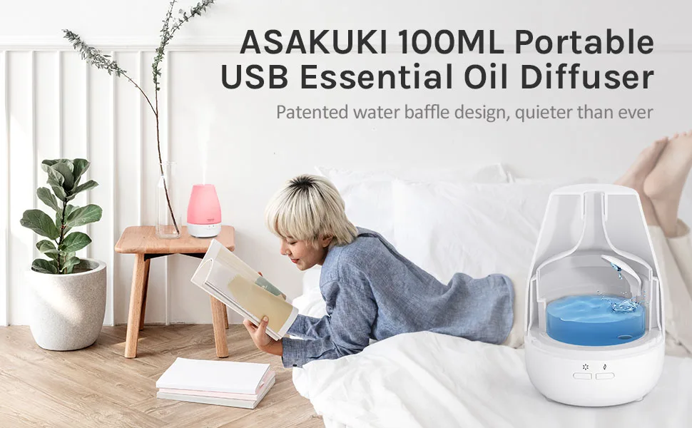 ASAKUKI 100ml Essential Oil Diffuser with USB Cable, 7 LED Color Lights, Intermittent Diffuser with Waterless Auto Off, Quiet and Easy to Use for Home and Office(Power Adapter Included) Polypropylene - diffuser