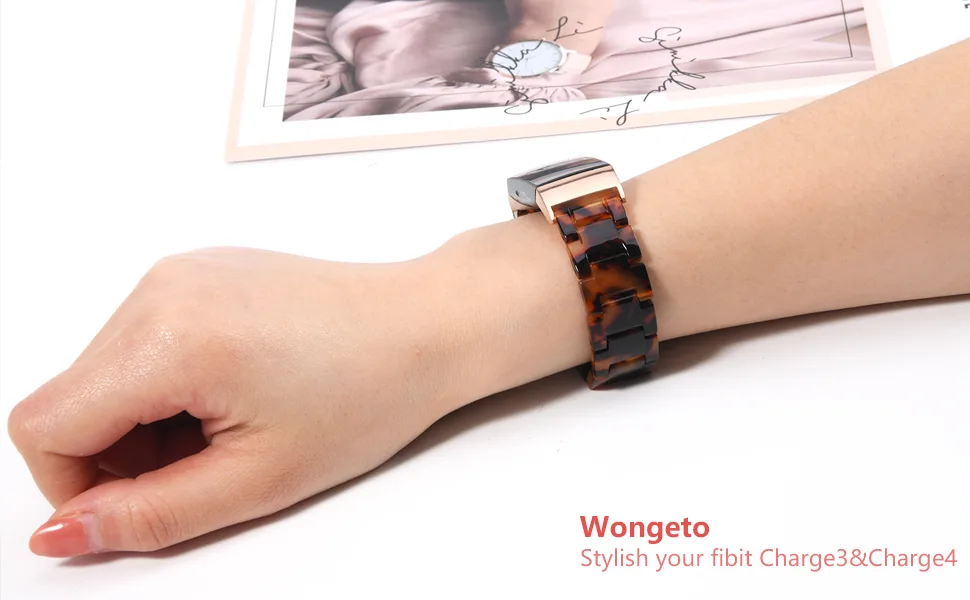 Wongeto Resin Bands Compatible for Fitbit Charge 4 / Charge 3 Bands and Charge 3 SE BandReplacement Wrist Accessory Rose Gold Buckle Fitness Bands Straps Women Men(Yellow Floral) - product information 3