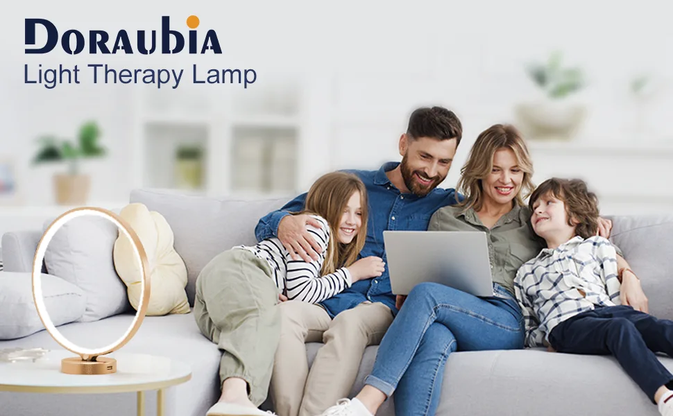 Happy-Light-Therapy-Lamp,10000 Lux UV Free Artificial Sun Lamp with Touch & Remote Control, Desk Lamp with Stepless Brightness, Timer and 3 Color Temperatures(Gold) - light therapy lamp