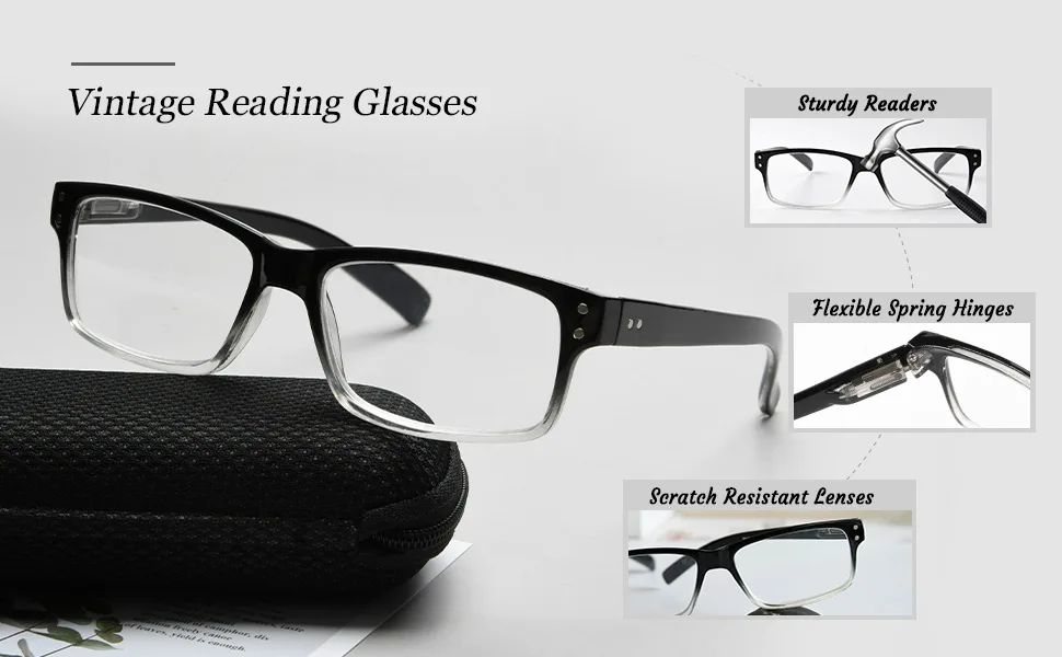 Eyekepper 5 Pack Reading Glasses for Men Spring Hinges Classic Readers Black Frame +1.75 Black-5pcs All Clear Lens 1.75 x - Vintage Reading Glasses Sturdy and Durable