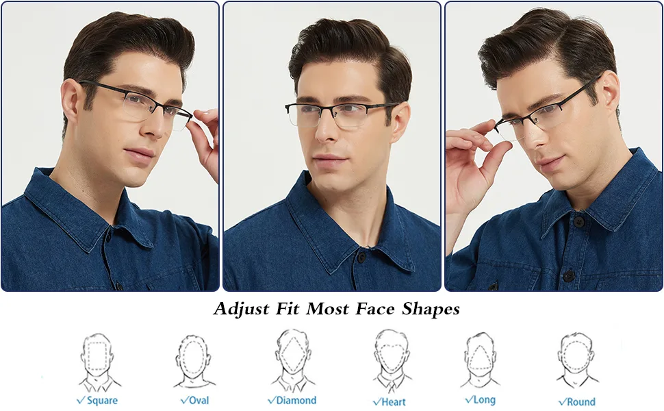 EYEURL 3 Pack Reading Glasses for Men and Women, Rectangular Metal Half Frame Blue Light Blocking Readers Anti Eyestrain 1.25 3 Pack 1.25 x - men reading glasses