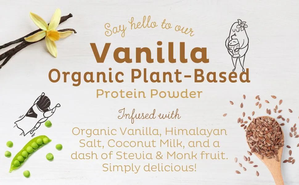 KOS Vegan Protein Powder Vanilla - Plant Based, Organic, Keto Friendly - 1.25 Pounds, 14 Servings - VPP-VN14-BG header