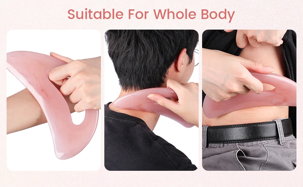 Scienlodic Gua Sha Massage Tool with Handle (Resin) Larger Guasha Scraping Tool for Back Neck Face Leg Massage, Lymphatic Drainage, Cellulite Remove Pink Large (Pack of 1) - body guasha neck massage gua sha tools massager therapy face scraper tissue muscle roller fascia