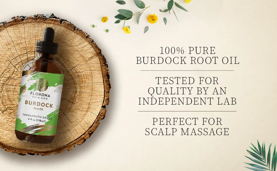 Florona Burdock Root Oil 100% Pure & Natural - 4 fl oz, for Hair, Face & Skin Care - Burdock Root Oil