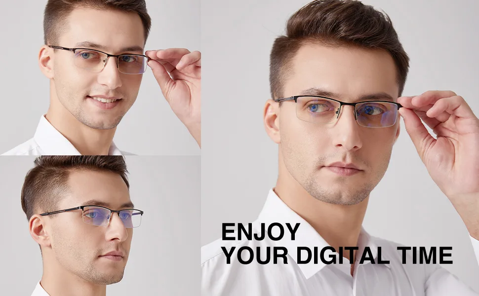 OENEYE 3 Pack Blue Light Blocking Reading Glasses for Men Stylish Metal Frame Readers with Comfort Spring Hinges Multicolor 1.75 x - model