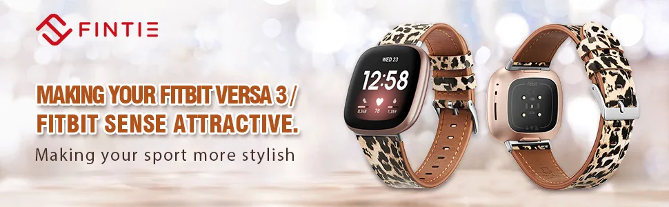 Fintie Bands Compatible with Fitbit Versa 3 / Fitbit Sense, Genuine Leather Band Replacement Accessories Strap Wristband Tiffany Blue - fitbit versa 3 fitbit sense leather Bands leopard