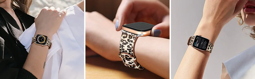 Fintie Bands Compatible with Fitbit Versa 3 / Fitbit Sense, Genuine Leather Band Replacement Accessories Strap Wristband Tiffany Blue - fitbit versa 3 fitbit sense leather Bands leopard