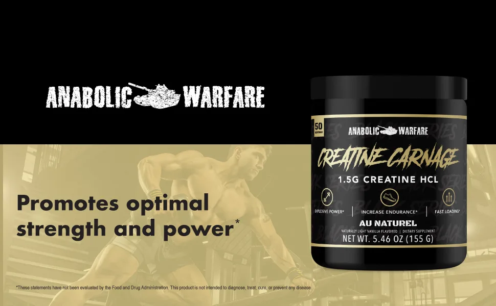 Creatine Carnage by Anabolic Warfare – Creatine Powder to Help Build Lean Muscle and Aid Endurance & Stamina (Natural Flavor – 50 Servings) - creatine carnage banner