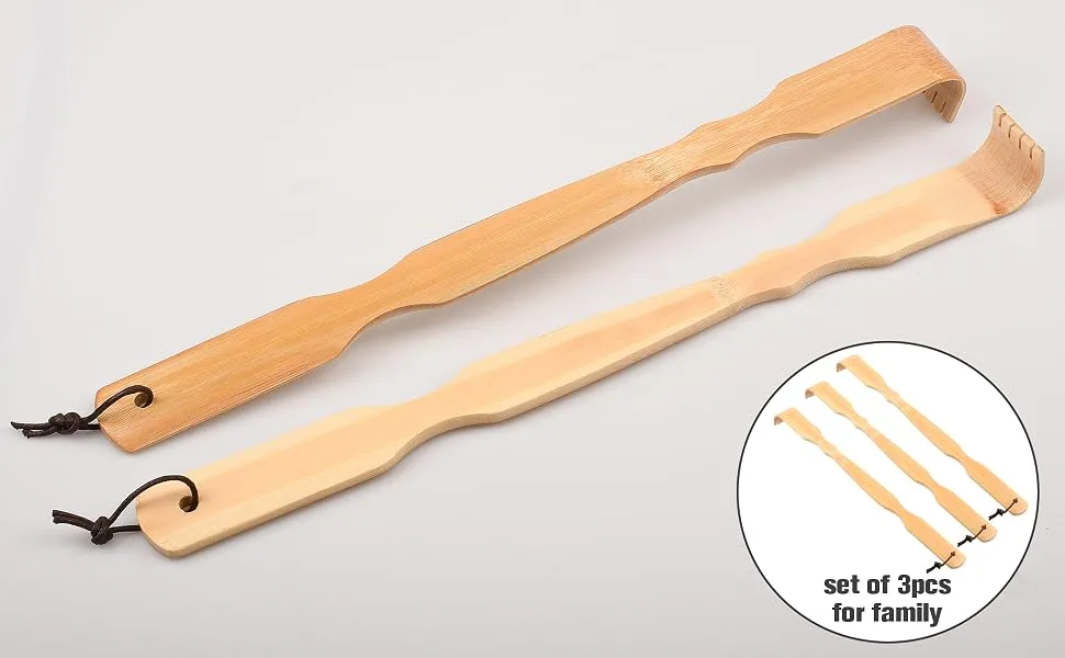 RENOOK Wood Back Scratcher Bamboo - 3 Pack Thickened Durable Back Scratcher for Adults Women Men , Kids Back Scratcher with Long Handle , Relief from Itching, 17". - back scratcher 3pcs