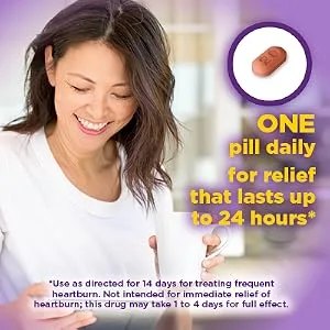Amazon Basic Care Omeprazole Delayed Release Tablets 20 mg, Acid Reducer, Treats Frequent Heartburn, 42 Count - one pill daily