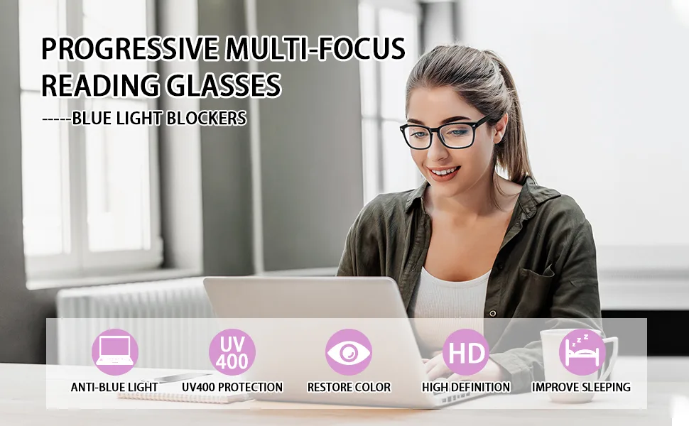 3 Pack Progressive Multifocus Reading Glasses Blue Light Blocking Men Women Spring Hinges Square Computer Readers (3 Mix Color, 1.75) 3 Mix Color 1.75 x - Progressive Multifocus Reading Glasses