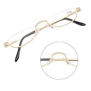Half Frame Reading Glasses, Half Metal Moon Readers for Women Men 4 Pairs 1.50 (Black,4 Pack) 1.5 x - Silicone nose pad