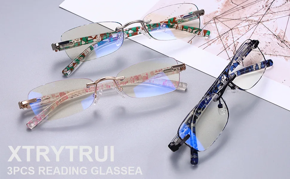 Rimless Reading Glasses For Women Blue Light Blocking Fashion Elegant Artistic Eyeglasses Spring Hinge Readers Mixcolour 1.5 x - Rimless Reading Glasses
