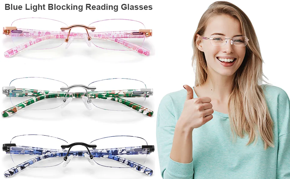 Rimless Reading Glasses For Women Blue Light Blocking Fashion Elegant Artistic Eyeglasses Spring Hinge Readers Mixcolour 1.5 x - XTRYTRUI