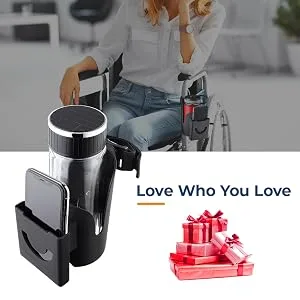 ISSYAUTO Wheelchair Drink Cup Holder, 2 in 1 Large Water Bottle Holder and Phone Bracket with Strap Mount 3MM Thick Cups Holder Universal for Wheelchair, Walker, Rollator, Stroller - product information 7