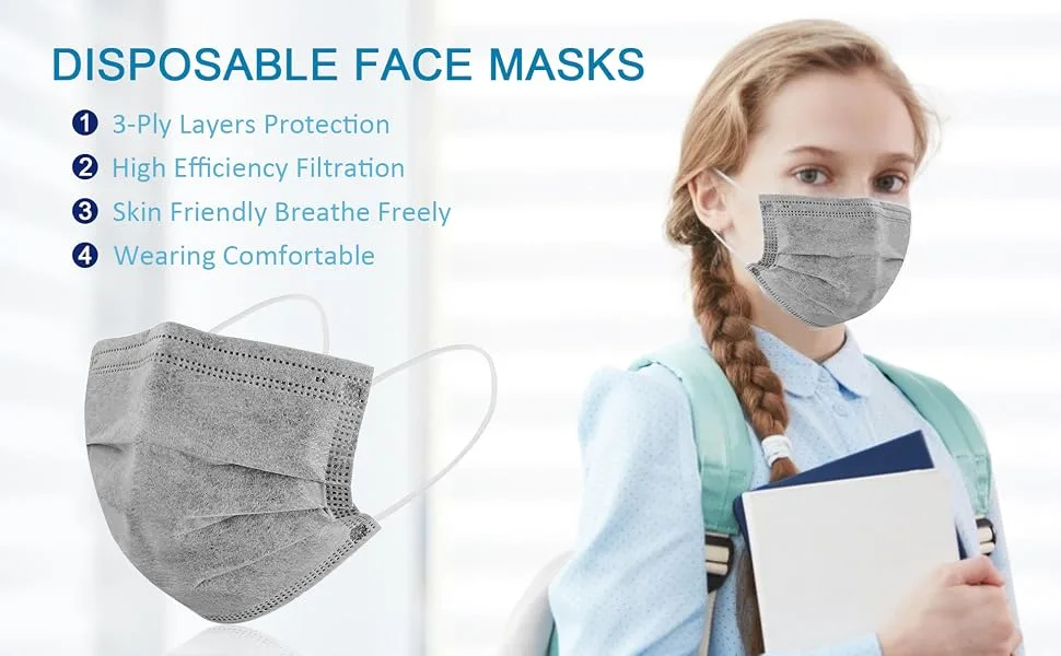Monyus 100 pcs Disposable Gray Face Mask, 3 Ply Earloop Breathable and Comfortable for Adults - product information 2