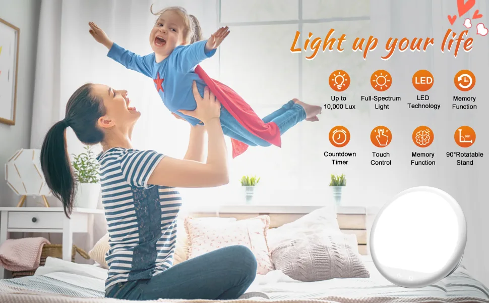 Light Therapy Lamp, 10000 Lux UV-Free Therapy Light, Touch Control Sun Lamp with 3 Adjustable Brightness Levels and Timer Setting, Sunlight Lamp with 90°Rotatable Standing Bracket for Home Office Use - sun lamp