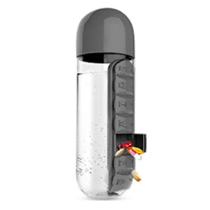 Water Bottle with Pill Holder, Portable Inserted Pill Case Bottle with Weekly Day Marker Reminder for Travel, Office, Outdoor, 20oz (Black) - Pill Case Bottle with Weekly Day