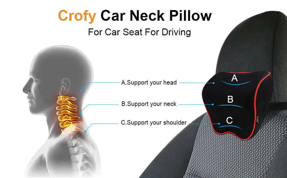 Crofy 2 Pack Car Neck Pillow, Softness Car Headrest Pillow for Driving with Adjustable Strap, 100% Memory Foam and Breathable Removable Cover, Comfortable Ergonomic Design (Red Side Rope) - Neck Pillow for Car Support your head, neck and shoulder