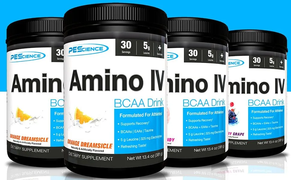 PEScience Amino IV, Raspberry Grape, 60 Scoop, BCAA and EAA Powder with Electrolytes - amino iv branched chain amino acids bcaa eaa electrolytes recovery powder xtend best pescience PES