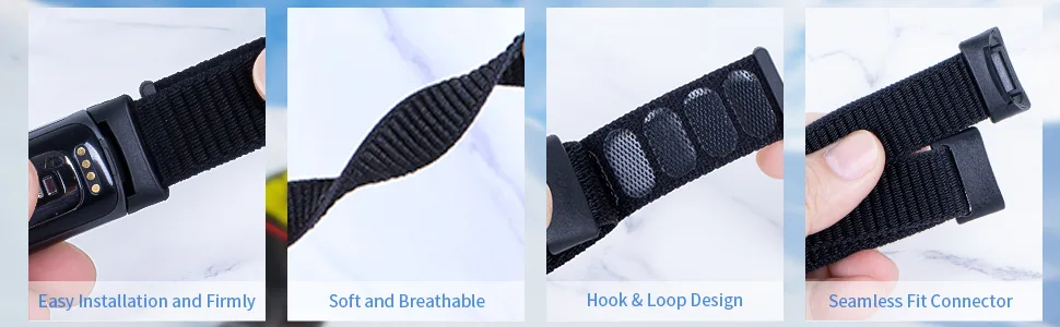Nylon Bands Only Compatible with Fitbit Charge 5 Bands, Soft Breathable Adjustable Replacement Nylon Loop Wristband Sport Strap for Women Men, Black, Small Small Black - product information 3