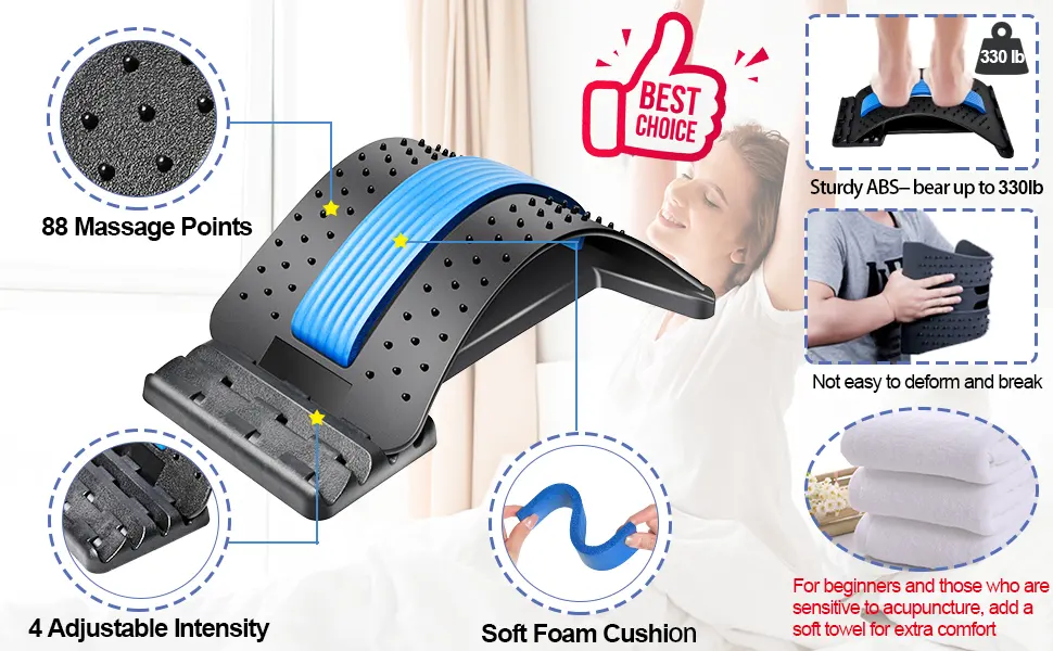 Back Stretcher, (4-Levels)Back Cracker, Back Crack for Lumbar Back Pain Relief, Adjustable Multi-Level Lumbar Support Back Massagers, Lower and Upper Back Pain Relief Device for Scoliosis, Sciatica Back cracker-4 Levels - product information 3