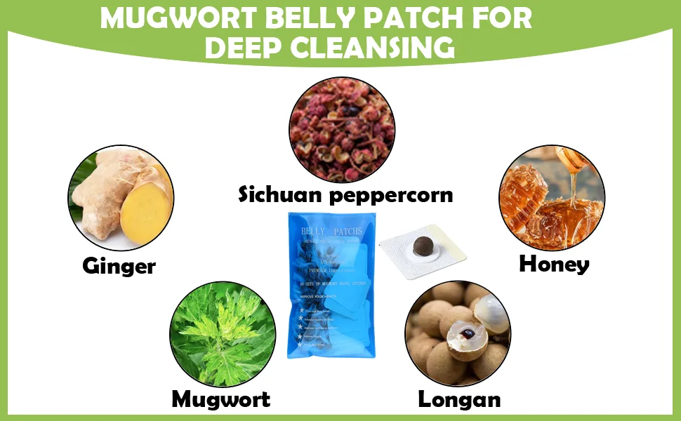 Wormwood Belly Patch,30Pcs Natural Herb Mugwort Essence Pills and 30Pcs Moxibustion Patch,Reflexology, Removing Impurities for Women and Men - Wormwood belly pellet