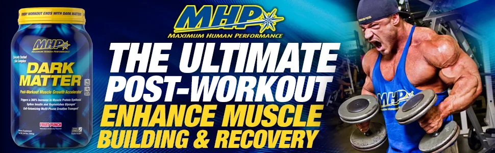 MHP Dark Matter Post Workout, Recovery Accelerator, w/Multi Phase Creatine, Waxy Maize Carbohydrate, 6g EAAs, Blue Raspberry, 20 Servings, 55.04 oz - mhp dark matter fruit punch the ultimate post workout muscle recovery enhancing