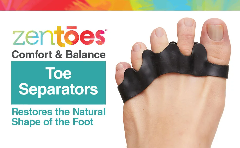 ZenToes Silicone Toe Spacers for Correct Toe Alignment, Bunion and Hammertoe Straighteners - 2 Pairs Black - ZenToees toe separators restores the natural shape of your foot during use