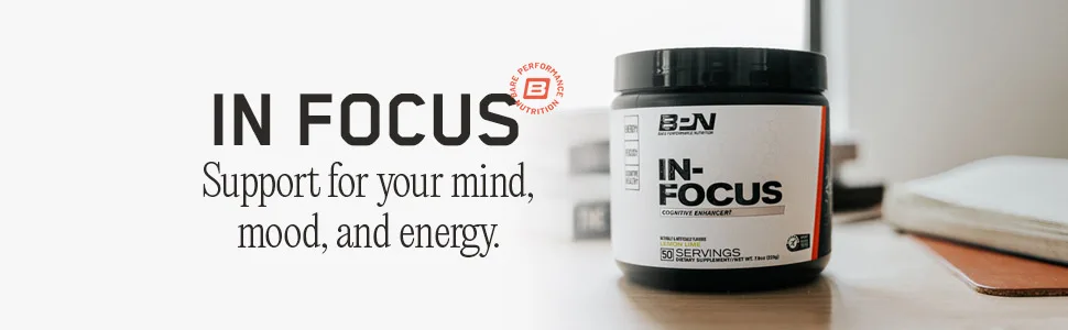 Bare Performance Nutrition in-Focus, Cognitive Enhancer, Thermogenic, Nootropic, Energy, (50 Servings, Strawberry Kiwi) - bpn; bare performance nutrition; in focus; mental focus; focus powder; energy powder; drink