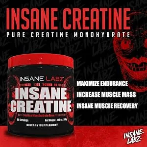 Insane Labz Insane Creatine Monohydrate Powder - Unflavored, Pre Workout, Post Workout, Strength Size Power - 60 Srvgs - insane creatine, creatine monohydrate, creatine, insane labz, on creatine, platinum creatine