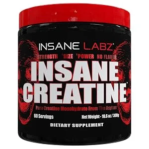 Insane Labz Insane Creatine Monohydrate Powder - Unflavored, Pre Workout, Post Workout, Strength Size Power - 60 Srvgs - insane creatine, creatine monohydrate, creatine, insane labz, on creatine, platinum creatine