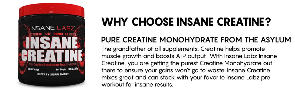 Insane Labz Insane Creatine Monohydrate Powder - Unflavored, Pre Workout, Post Workout, Strength Size Power - 60 Srvgs - insane creatine, creatine monohydrate, creatine, insane labz, on creatine, platinum creatine